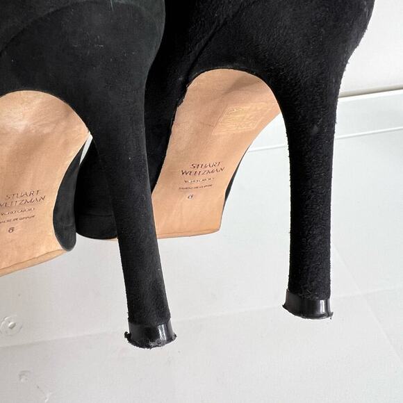 Stuart Weitzman Pumps Size 6 Black Suede Platform Almond Toe Stiletto Heels - Picture 12 of 16